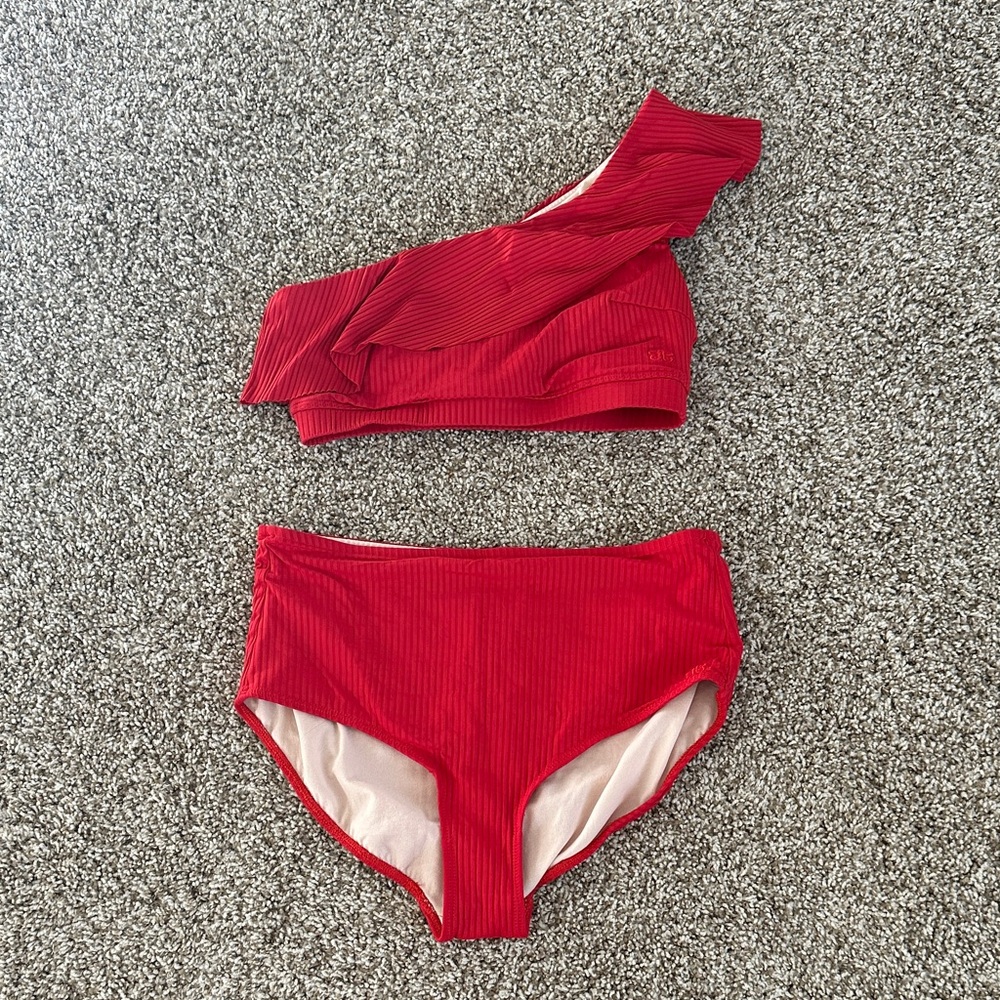 Albion Red Ribbed One-Shoulder Bikini